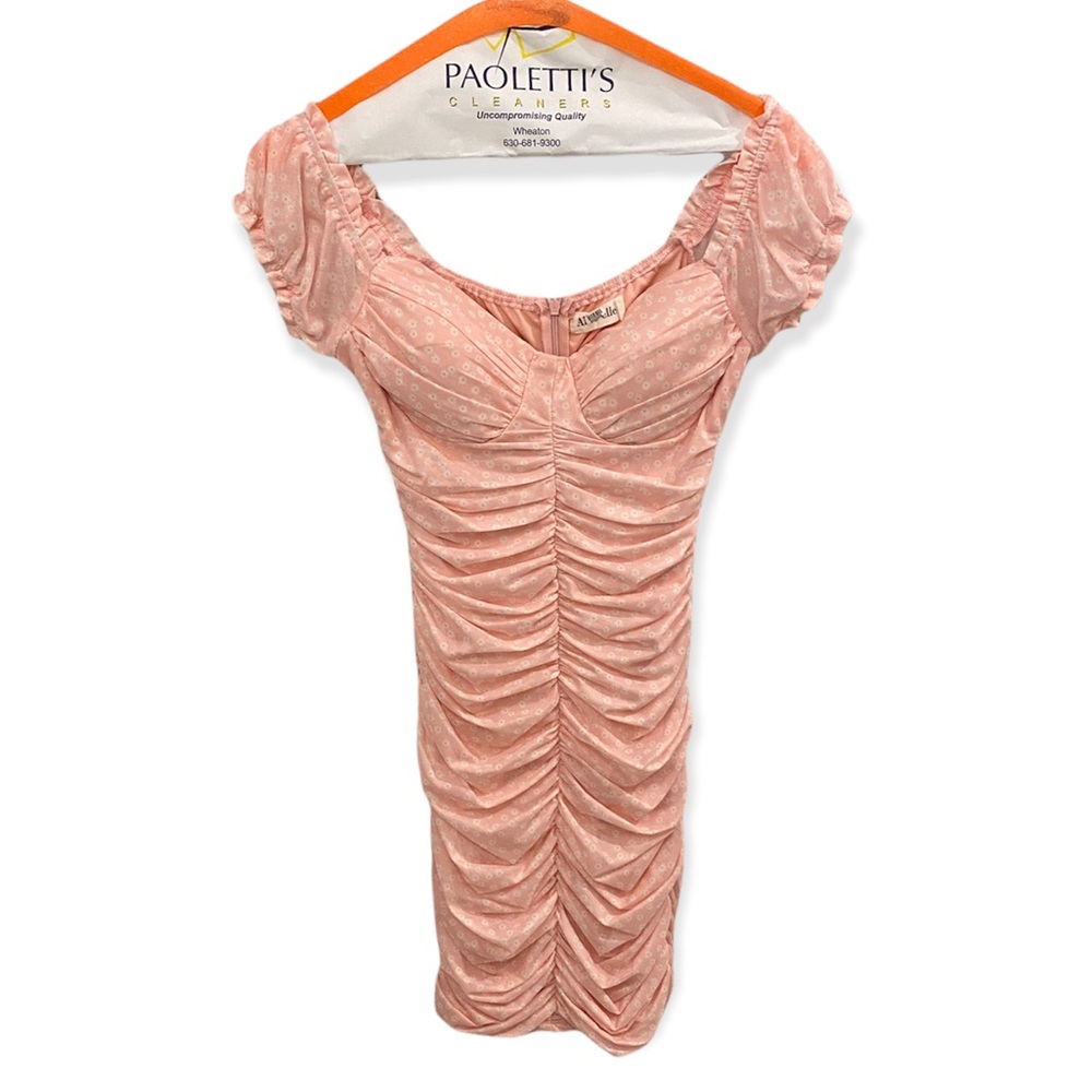 Alice Elle Pink Floral Bodycon Ruched Stretch Padded Fitted Mini Dress